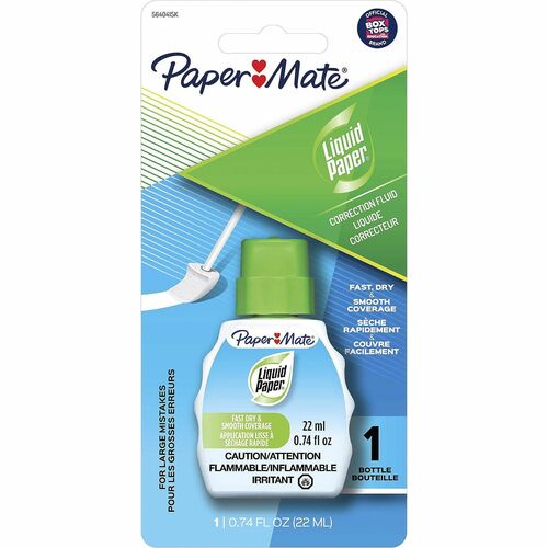 Paper Mate Liquid Paper Fast Dry Correction Fluid - 22 mL - Bright White - Fast-drying, Spill Resistant - 1 / Pack