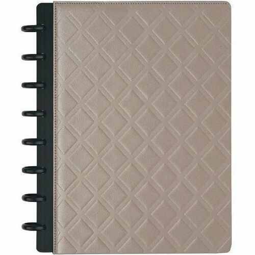 TUL Notebook - 60 Sheets - Disc - Narrow Ruled Margin - Junior - 8 1/2" x 5 1/2" - 8.50" x 5.5" x 0.8" - White Paper - GrayLeather Cover - Pocket, Business Card Pocket, Note Section, Pen Loop, Refillable, Pen Holder, Card Holder - Recycled - 1 Each
