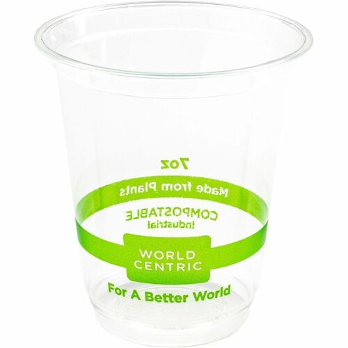 World Centric Compostable Clear Cold Cups - 7 fl oz - Clear - Polylactic Acid (PLA) - Cold, Cafe, Deli, Restaurant, Cold Drink, Hot Food - 2000 / Case