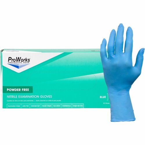 ProWorks Nitrile Powder-Free Exam Gloves - X-Large Size - For Right/Left Hand - Nitrile - Blue - Non-sterile, Wear Resistant, Tear Resistant, Durable, Latex-free, Heavyweight - For Automotive, Aerospace, Examination, Healthcare, Industrial, Manufacturing,