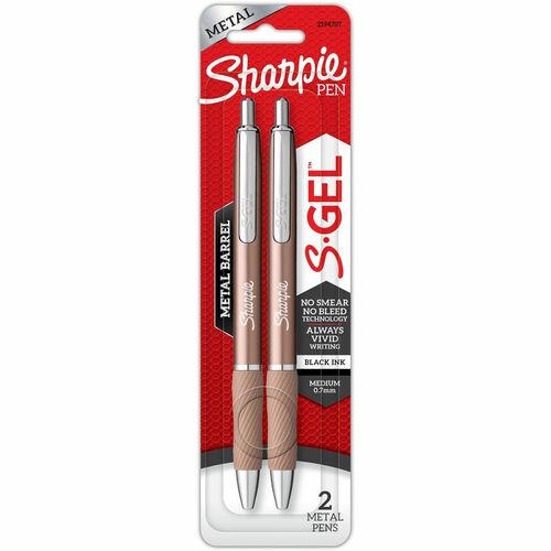 Sharpie S-Gel Pens - 0.7 mm Pen Point Size - Black - Champagne Metal Barrel - 2 / Pack
