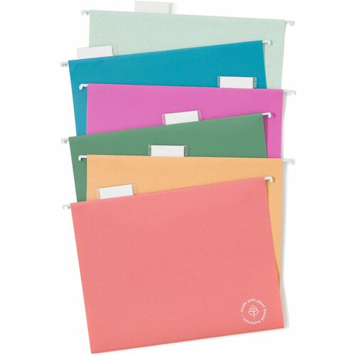 U Brands 1/5 Tab Cut Letter Hanging Folder - 8 1/2" x 11" - 1/2" Expansion - Polyethylene, Metal - Assorted - 0% Recycled - 12 / Pack