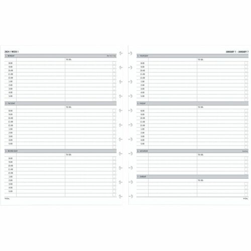 TUL Discbound Weekly Planner Refill Pages, Letter Size - Weekly - 12 Month - January 2024 - December 2024 - 8:00 AM to 5:00 PM - Daily - 1 Week Double Page Layout - 8 1/2" x 11" Sheet Size - Discbound - White - Paper - Notes Section, International Holiday