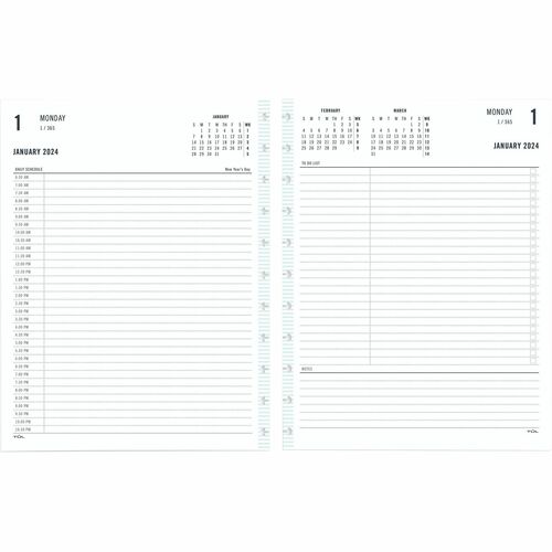 TUL; Discbound Daily Planner Refill Pages, Letter Size, Fashion - Daily - 12 Month - January 2024 - December 2024 - 6:30 AM to 10:30 PM - Half-Hourly - 1 Day Double Page Layout - 8 1/2" x 11" Sheet Size - Discbound - White - Paper - Notes Section, Interna