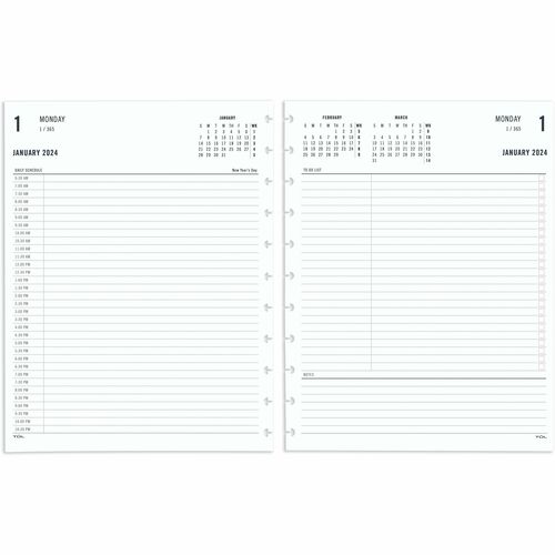 2024 TUL® Discbound Daily Planner Refill Pages, Half-Hourly Appointment Times, Letter Size, January To December - Daily - 12 Month - January 2024 - December 2024 - 6:30 AM to 10:30 PM - Half-Hourly - 1 Day Double Page Layout - 8 1/2" x 11" Sheet Size 