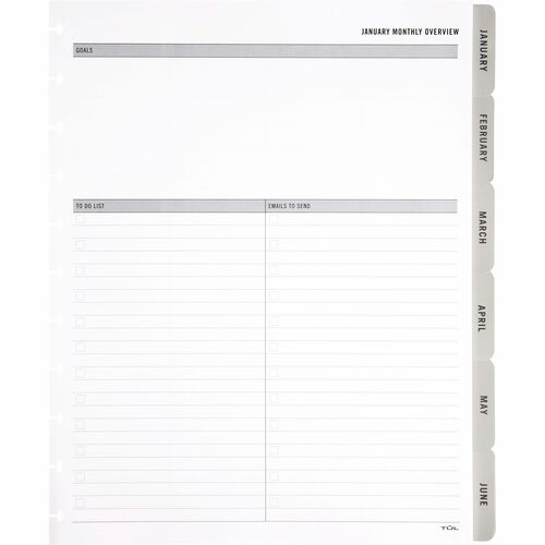 2024 TUL® Discbound Monthly Planner Refill Pages With 12 Tab Dividers, Letter Size, Gray, January To December - Monthly - 12 Month - January - December - 8 1/2" x 11" Sheet Size - Discbound - Gray, White - Undated, Notes Section, Project Section, Task