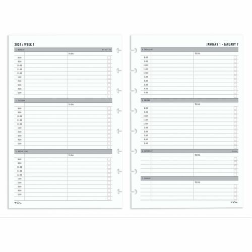 2024 TUL® Discbound Weekly Planner Refill Pages, Hourly Appointment Times, Junior Size, January To December - Junior Size - Weekly - 12 Month - January 2024 - December 2024 - 8:00 AM to 5:00 PM - Hourly - 1 Week Double Page Layout - 5 1/2" x 8 1/2" Sh