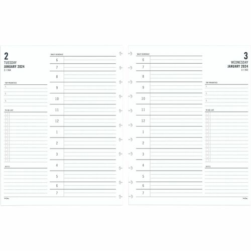 TUL; Discbound Daily Planner Refill Pages, Hourly Appointment Times, Letter Size, January To December 2024 - Daily - 12 Month - January 2024 - December 2024 - 6:00 AM to 8:00 PM - Hourly - 1 Day Single Page Layout - 8 1/2" x 11" Sheet Size - Discbound - W