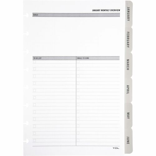 2024 TUL® Discbound Monthly Planner Refill Pages With 12 Tab Dividers, Junior Size, Gray, January To December - Junior - Monthly - January to December - 5 1/2" x 8 1/2" Sheet Size - White Sheet - Discbound - Gray - Tab Divider - 1 Pack