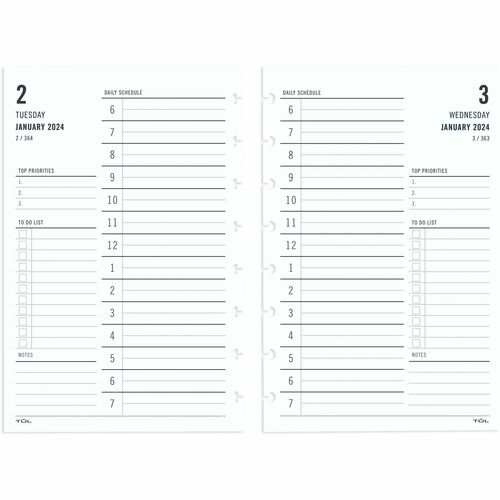 2024 TUL® Discbound Daily Planner Refill Pages, Hourly Appointment Times, Junior Size, January To December - Junior Size - Daily - 12 Month - January 2024 - December 2024 - 6:00 AM to 7:00 PM - Daily - 1 Day Single Page Layout - 5 1/2" x 8 1/2" Sheet 