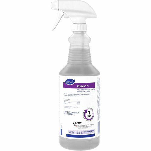 Diversey Oxivir 1 RTU Disinfectant Cleaner - Ready-To-Use - 32 fl oz (1 quart) - Characteristic Scent - 12 / Carton - Bactericide, Fungicide, Tuberculocide, VOC-free, NPE-free, Fragrance-free, Phosphate-free, Phenol-free, Deodorize - Colorless