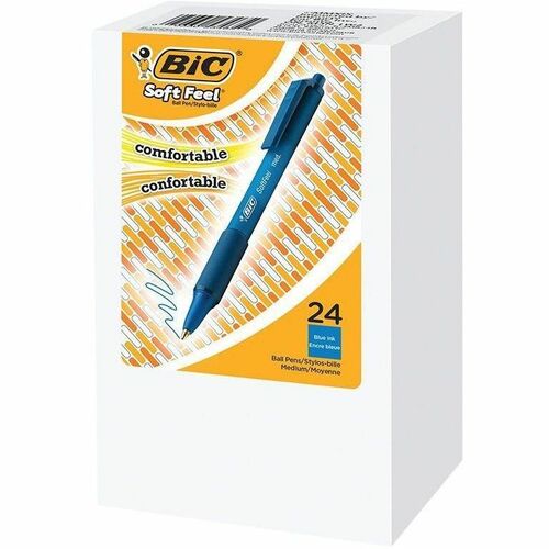 BIC Soft Feel Blue Retractable Ballpoint Pens, Medium Point (1.0 mm), 24-Count Pack, Blue Pens With Soft-Touch Comfort Grip - Medium Pen Point - Retractable - Blue - 24 / Box = BICSCSMB24BBE