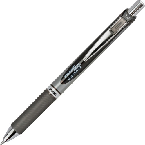 EnerGel™ RTX Retractable Liquid Gel Pens, Bold Point, 1.0 mm, Black/Silver Barrel, Black Ink, Pack Of 12 - 1 mm Bold Pen Point - Refillable - Retractable - Black Ink - Gray Barrel - 1 Dozen