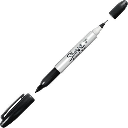 Sharpie® Twin-Tip Permanent Marker, Black - Fine, Ultra Fine Marker Point - Black Ink - Alcohol Based - 1 Each