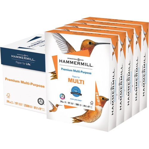 Hammermill® Premium Multi-Use Print & Copy Paper, Letter Size (8 1/2" x 11"), 92 (U.S.) Brightness, 24 Lb, White, Ream Of 500 Sheets - 97 Brightness - Letter - 8 1/2" x 11" - 24 lb Basis Weight - Jam-free, Smear Resistant, Acid-free, Arc
