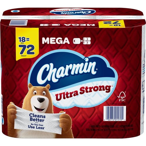 Charmin Ultra Strong 2-Ply Mega Toilet Paper Rolls, 4-1/2” x 4”, White, 242 Sheets Per Roll, Pack Of 18 Rolls - 2 Ply - White - 18 Rolls Per Carton - 1 Each