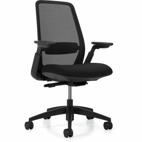 Offices To Go TL Synchro-Tilter Mesh Chair - Fabric Seat - Mesh Back - Medium Back - Carbon - Armrest - 1 Each