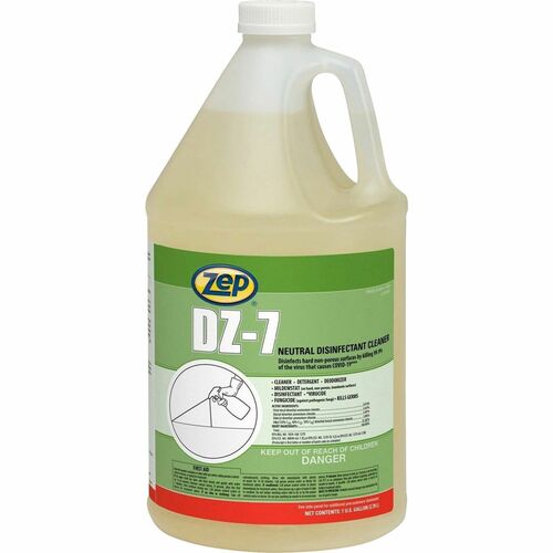 Zep Commercial DZ-7 Neutral Disinfectant Cleaner - 128 fl oz (4 quart) - Neutral Scent - 1 Each - Virucidal, Bactericide, Fungicide, Mildewstatic, pH Neutral, Phosphate-free, Butyl-free, APE-free - Yellow