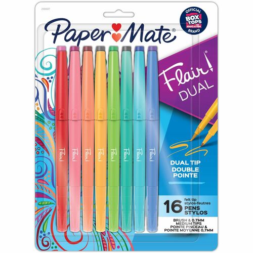 Paper Mate Flair Duo Pens - Medium Pen Point - 0.7 mm Pen Point Size - Assorted - 16 / Pack