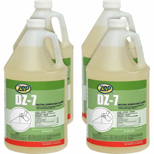 Zep Commercial DZ-7 Neutral Disinfectant Cleaner - 128 fl oz (4 quart) - Neutral Scent - 4 / Carton - Virucidal, Bactericide, Fungicide, Mildewstatic, pH Neutral, Phosphate-free, Butyl-free, APE-free - Yellow