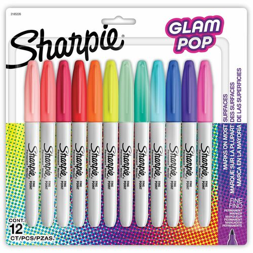 Sanford Glam Pop Permanent Markers - Fine Marker Point - Assorted - 12 / Pack