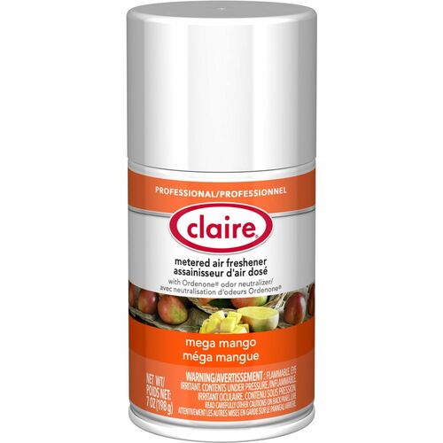 Claire Metered Air Freshener with Ordenone - Aerosol - 6000 ft³ - 7 fl oz (0.2 quart) - Mega Mango - 30 Day - Odor Neutralizer - 12 / Carton