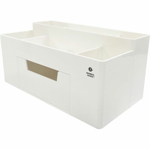 Business Source Multi-Grid Desktop Organizer - 7 Compartment(s) - 1 Drawer(s) - 3.9" Height x 8.9" Width x 4.8" DepthDesktop - Storage Drawer, Removable Drawer, Durable - White - ABS Plastic - 1 Each