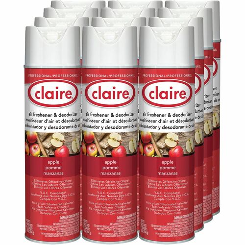 Claire Air Freshener/Deodorizer - Spray - 20 fl oz (0.6 quart) - Apple - 12 / Carton - Odor Neutralizer, Ozone-safe, Residue-free, Non-staining