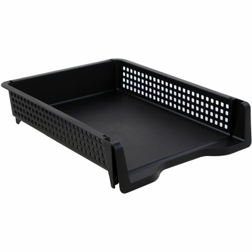 Business Source Stackable Letter Tray - Stackable, Front Loading - Black - Plastic - 1 Each