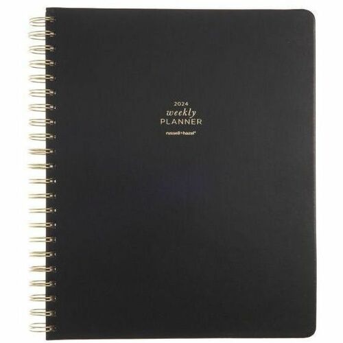 russell+hazel 2024 Weekly Planner - Vegan Black - Weekly - Spiral Bound - Black CoverDouble-sided Pocket, Reminder Section, Notes Section