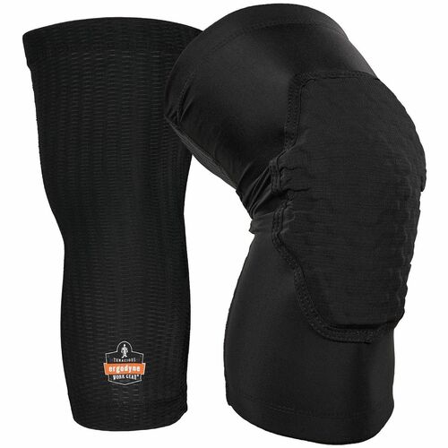 Ergodyne ProFlex 525 Lightweight Padded Knee Sleeves - Recommended for: Construction, HVAC, Flooring, Landscaping - Medium/Large - Knee Protection - Mesh, Nylon Spandex, Ethylene Vinyl Acetate (EVA), Silicone, Foam, Spandex - Black - Lightweight, Padded, 