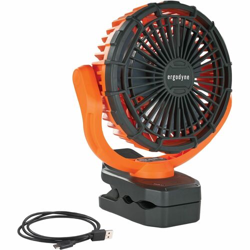 Ergodyne Chill-Its 6090 Rechargeable Portable Jobsite Fan - 2 Speed - Rechargeable, Rotatable Head, 360° Swivel, Heat Resistant, Quiet Operation, Compact, Lightweight, LED Indicator, Durable, Impact Resistant - 10.4" Width - Orange