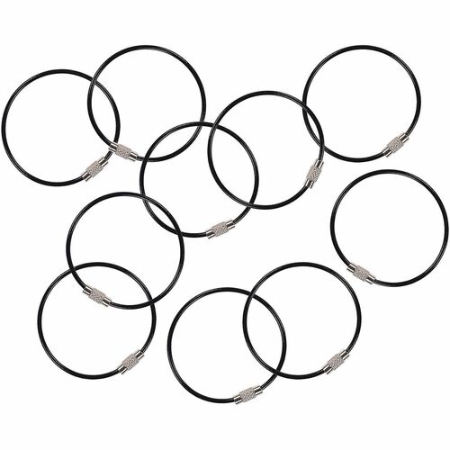 Ergodyne Arsenal 5719 Wire Cable Key Rings - Iron, Steel - Black - Durable, Corrosion Resistant, Twist Lock - 10 / Pack