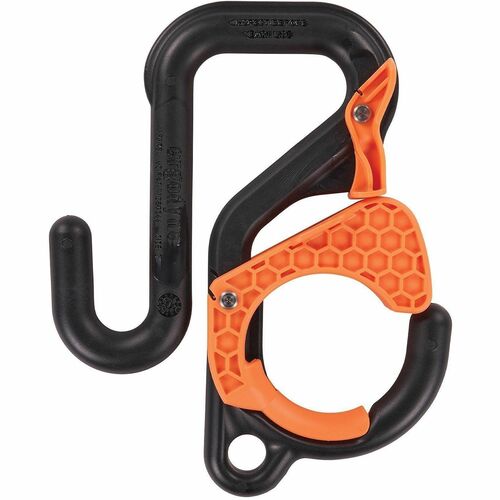Ergodyne Squids 3178 Locking Aerial Bucket Hook - 1 Hooks - 40 lb (18.14 kg) Capacity - Durable, Heavy Duty, Non-marring, Self-locking - Small - 2" Size - for Tool, Bag, Board, Telecommunication, Fiber, Bucket Truck - Nylon, Plastic - Black, Orange - 1