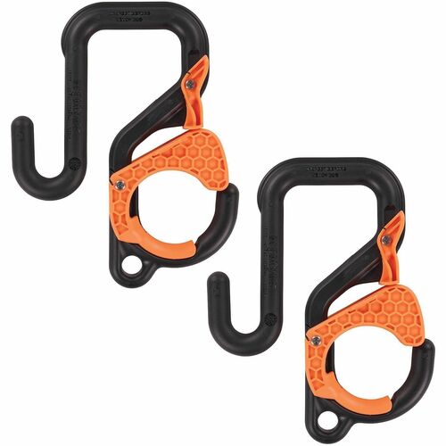 Ergodyne Squids 3178 Locking Aerial Bucket Hook - 2 Hooks - 40 lb (18.14 kg) Capacity - Durable, Heavy Duty, Non-marring, Self-locking - Large - 3" Size - for Tool, Bag, Board, Telecommunication, Fiber, Bucket Truck - Nylon, Plastic - Black, Orange - 2 Pa
