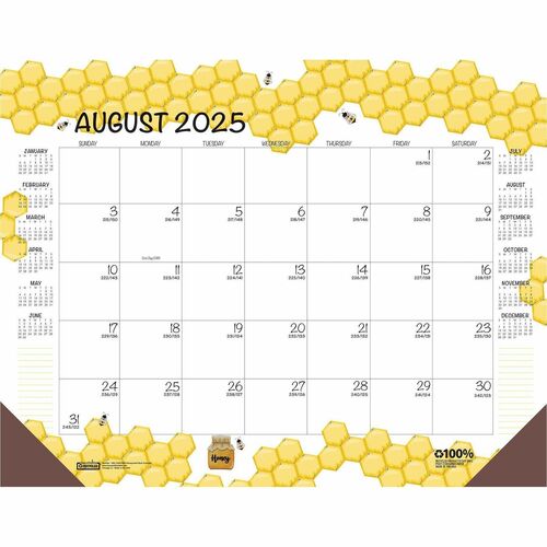 House of Doolittle Recycled Monthly Desk Pad Academic Calendar Honeycomb 22 x 17 Inches - Academic - Julian Dates - Monthly - 12 Month - August 2025 to July 2026 - 22" x 17" Sheet Size - Multicolor/White Sheet - 2.38" x 2.50" Block - Glue Top - Desk Pad -