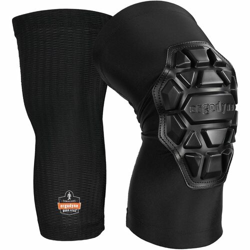 Ergodyne ProFlex 550 Padded Knee Sleeves - Recommended for: Construction, HVAC, Flooring, Landscaping - Large/Extra Large - Knee, Impact Protection - Gel, Mesh, Spandex, Foam, Nylon Spandex, Polyurethane Foam - Black - Padded, 3-layered, Breathable, Comfo