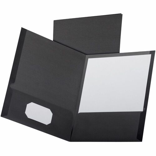Oxford Letter Recycled Pocket Folder - 8 1/2" (215.90 mm) x 11" (279.40 mm) - 100 Sheets Capacity - 2 Inside Front & Back Pocket(s) - Paper, Linen - Black - 40% Recycled - 1 Each