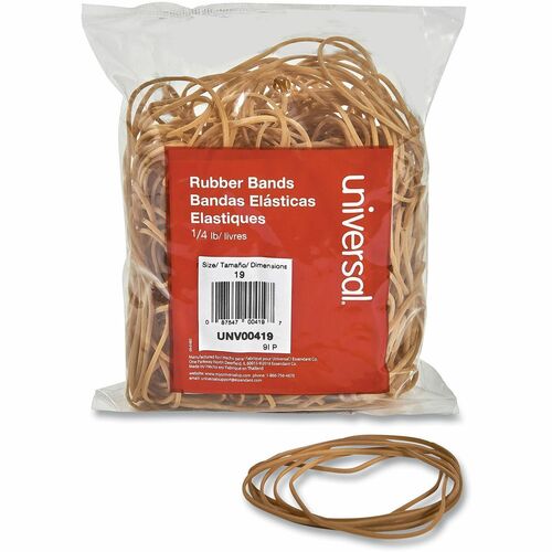 Universal Standard Rubber Bands - Size: #19 - 3.5" Length x 0.1" Width - Elastic - Rubber - Beige - 310 / Pack