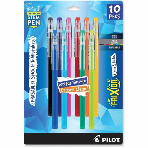 FriXion ColorSticks Erasable Gel Ink Pen - 0.7 mm Fine Pen Point - Erasable - Assorted Ink - Gel-based - Assorted Barrel - Document - 10 / Pack