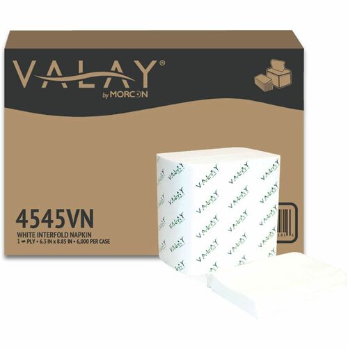 Morcon Valay 1-Ply Interfolded Napkins - 1 Ply - Interfolded - 8.85" Width x 6.30" Length - White - Paper - 500 Napkins/Pack - 12 / Carton