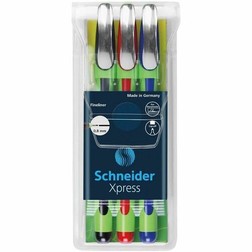 Rediform Xpress Fineliner Pen - Black, Blue, Red Ink - Water Based - Rubberized Barrel - Metal, Fiber Tip - Writing - 10 / Pack