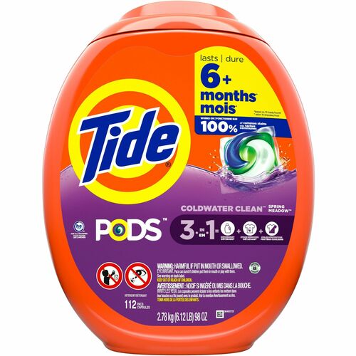 Tide Pods Laundry Detergent - For Laundry, Washing Machine, Clothes - Concentrate - Pod - Spring Meadow Scent - Recommended For: Stain Remover, Odor Remover - Deodorize, Spill Resistant - Orange - 112 / Pack