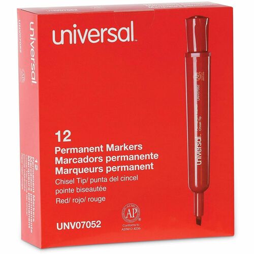 Universal Permanent Marker - Red Ink - Plastic Barrel - Office, Project, Label - 1 Dozen