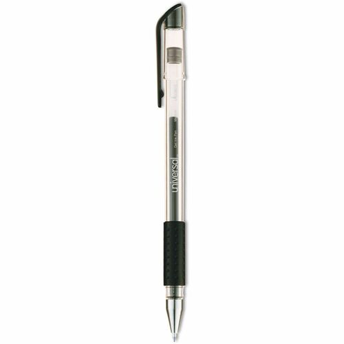 Universal Comfort Grip Gel Pen - Black Ink - Gel-based, Water Based - Clear Stick, Black Barrel - 1 Dozen