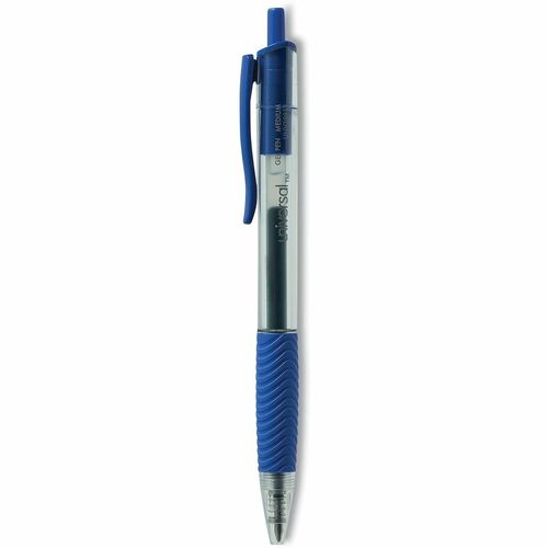 Universal Comfort Grip Gel Pen - Retractable - Blue Ink - Gel-based, Water Based - Clear, Blue Barrel - 1 Dozen