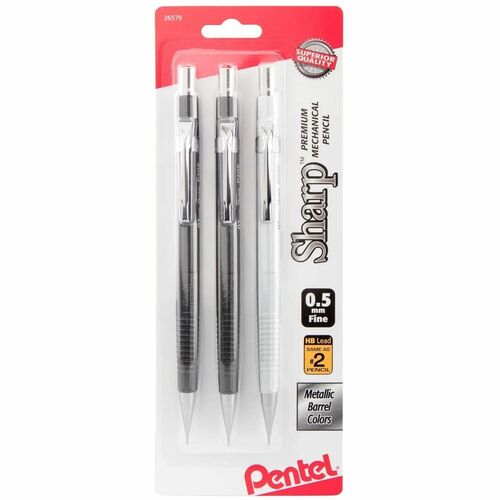 Pentel Sharp Premium Mechanical Pencils - 0.5 mm Black Lead - HB/#2 - Assorted Barrel - 3 / Pack