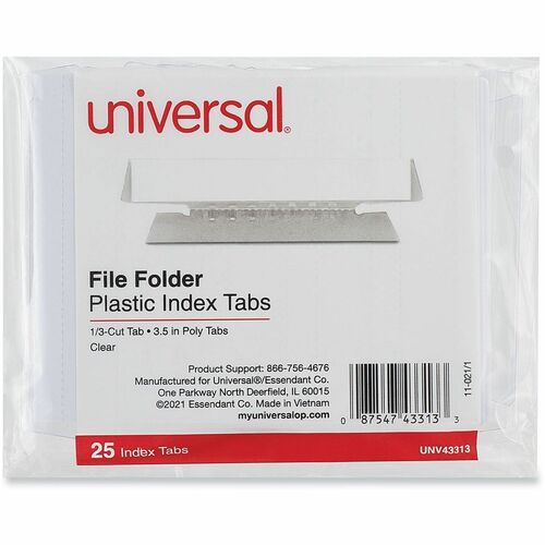 Universal Index Tab - 1/3 - 1.10" Tab Height x 3.70" Tab Width - Plastic Tab(s) - Durable, Easy to Read, Moisture Resistant, Insertable Tab - 25 / Pack