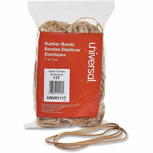 Universal Standard Rubber Bands - Size: #117 - 7" Length x 0.1" Width - Elastic - Rubber - Beige - 210 / Pack