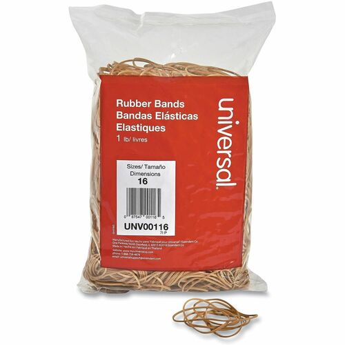 Universal Standard Rubber Bands - Size: #16 - 2.5" Length x 0.1" Width - Elastic - Rubber - Beige - 1900 / Pack